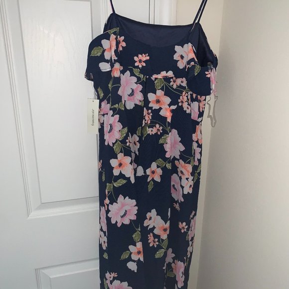 Francesca's Jumpsuit Navy Blue Floral - Picture 1 of 5